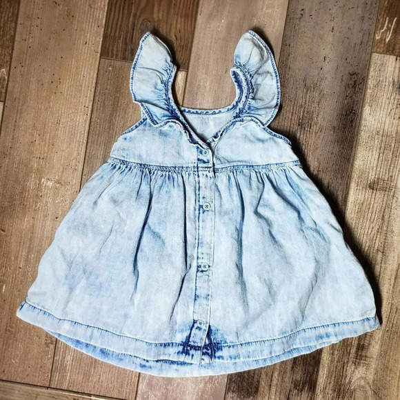 Gap Denim Toddler Girl Chambray Ruffle Sleeve Dress Size 12-18 Months - Picture 9 of 11